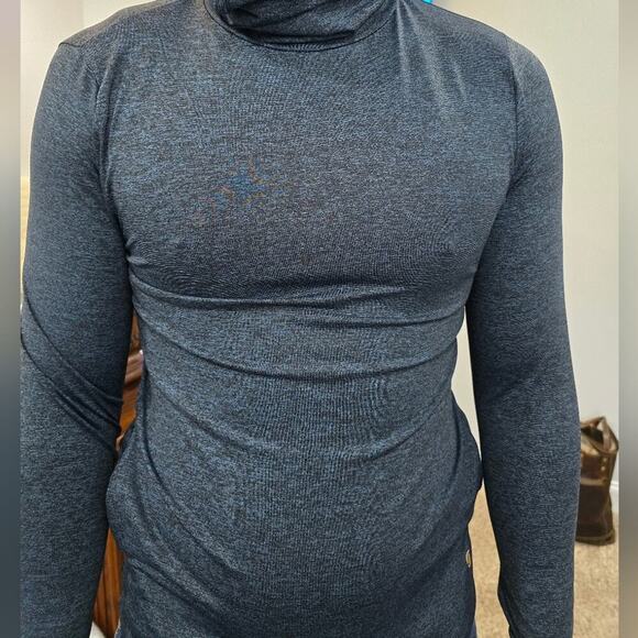 Max Studio Performance L/S shirt High Neck SUN BLOCKER Ear Loops Size Small Blue - Picture 4 of 12
